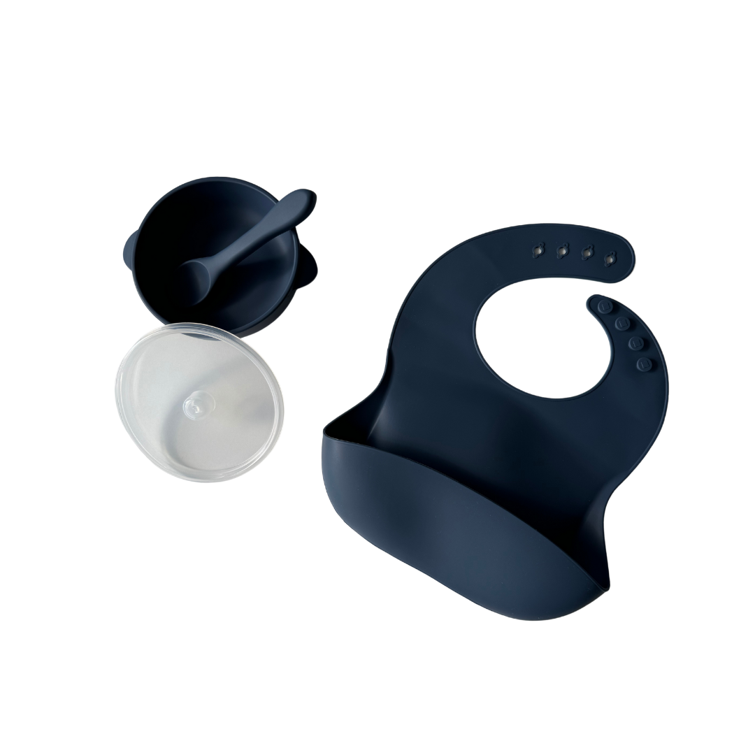 Set of Silicone Bowl with Lid Spoon & Bib